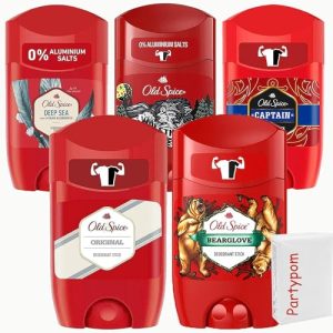 Old Spice Variety Deodorant for Men 5 Pack, Aluminum Free Invisible Solid Deodorant Stick in Assorted Scents, Original, Captain, Deep Sea, Wolfthorn and Bearglove, Travel Size 1.69 oz. Each