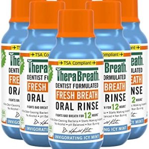 TheraBreath Fresh Breath Dentist Formulated Oral Rinse, Icy Mint, 3 Ounce (Pack of 6)